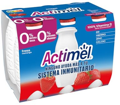 Actimel Yogur bebible fresa - con probioticos, fermentos, vitaminas y 0% azúcares- Pack 6x100g