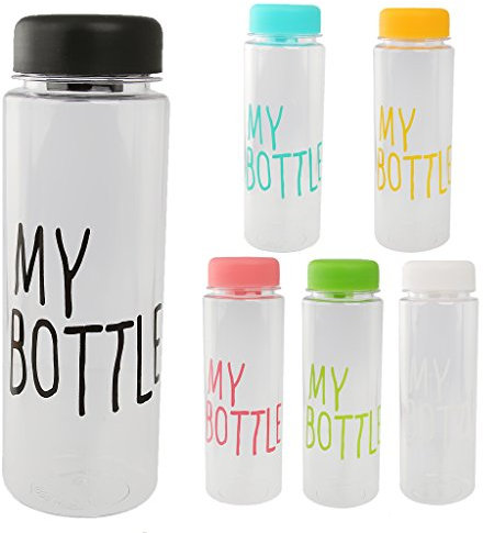 Botella reutilizable de plástico de 500 ml, para agua, leche o zumo., - nero