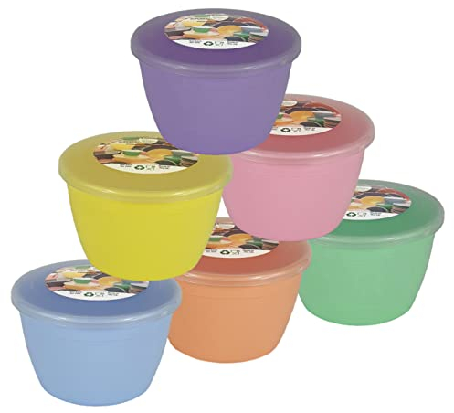 Just Pudding Basins Pastel Colours 1/2 Pint 0.5pt Basin and Clear Lid Pack of 6 Plastic Steaming Bowls 1 of Each Colour (Rainbow)