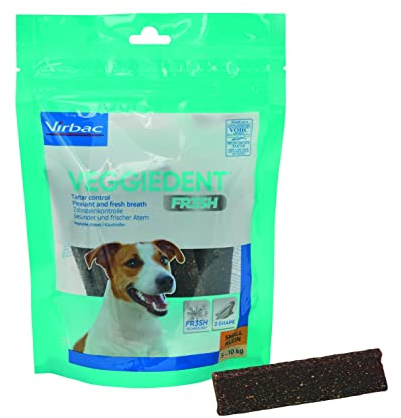 Virbac VeggieDent 15 Streifen S | 224 g | Kaustreifen für kleine Hunde (5-10 kg) | Vegetarischer Kausnack zur Kontrolle von Zahnbelag & Plaque | EIN Stück pro Tag