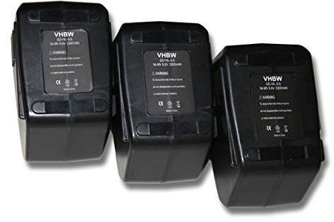 vhbw 3X Batterie Compatible avec Hilti SF100, SF100A, BD2000, SB10, SFB105 Outil électrique (3300 mAh, NiMH, 9,6 V)
