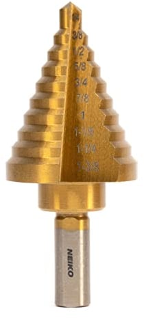 NEIKO 10194A Titan-Stufenbohrer, Hochgeschwindigkeits-legierter Stahl-Bit, Lochexpander für Holz und Metall, 10 Stufengrößen von 1/4 Zoll bis 1 3/8 Zoll