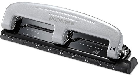 Bostitch Office inPRESS 12 Reduced Effort Three-Hole Punch, Silver/Black (2101)