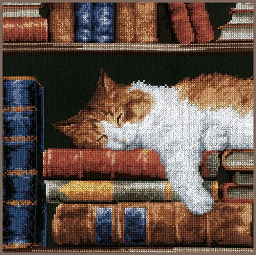 Vervaco Sleeping on Bookshelf Counted Cross Stitch Kit, Multi-Colour