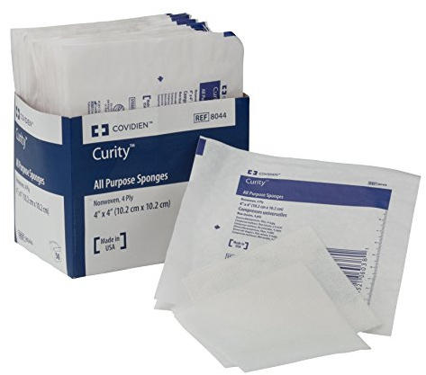 Covidien 8044 Curity Non-Woven All-Purpose Sponge, Sterile 2's in Peel-Back Package, 4 x 4, 4-ply (Pack of 50)