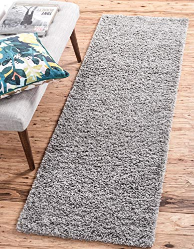 Unique Loom Solid Shag Collection Area Rug (2' 6 x 10' Runner, Cloud Gray)