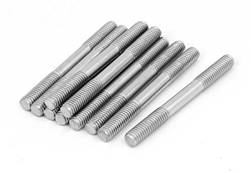 sourcing map Goujon Double Extrémité Fileté Vis Boulon 304 Inox Acier M6 x 60mm 10Pcs