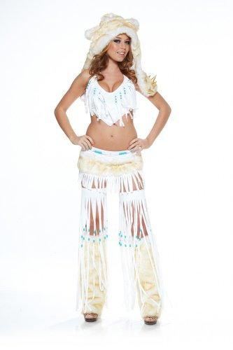 shoperama Deluxe Fell-Kostüm Sexy Hippie-Indianerin Beige Eskimo Squaw Damen, Größe:S/M