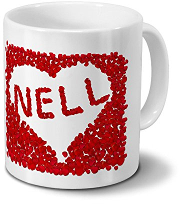 printplanet Tasse mit Namen Nell - Motiv Rosenherz - Material: Steingut - Füllvolumen: 325 ml