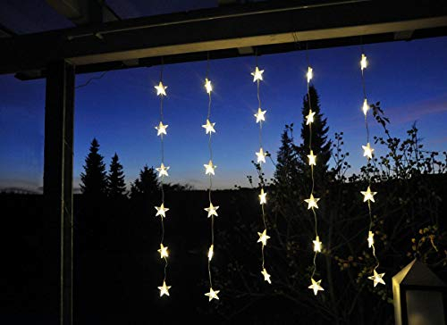 LED Sternenvorhang Lichterkette mit 30 LED-Lichter für Innen Lichtervorhang Weihnachtsdekoration Fensterdekoration