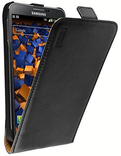 mumbi Echt Leder Flip Case kompatibel mit Samsung Galaxy Note 3 Hülle Leder Tasche Case Wallet, schwarz