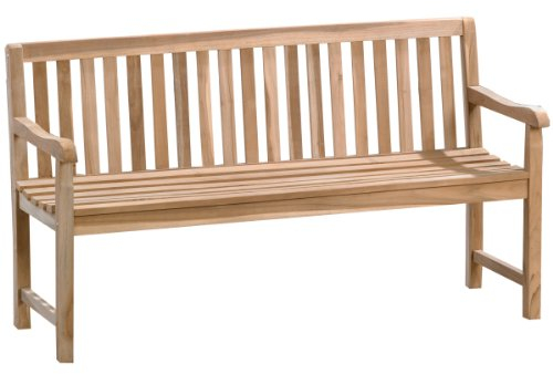Ambientehome 4er Teakbank 4 Sitzer Massivholz Holzbank Gartenbank Circa 180 cm breit unbehandeltes Bank massives Teakholz, Grau