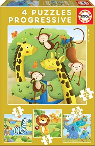 Educa 17147 - Progressive Puzzles Wild Animals 12+16+20+25
