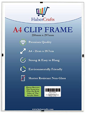 A4 Clip Frame Wall Hanging - Strong Glass Free Frameless Clear for Posters, Certificates, Photographs, Comics - Lightweight 210mm x 297mm (6 Pack)