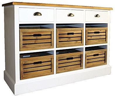 Landhausmöbel - Kommode Touraine niedrig Holz 9 Schubladen Vintage Look weiÃŸ