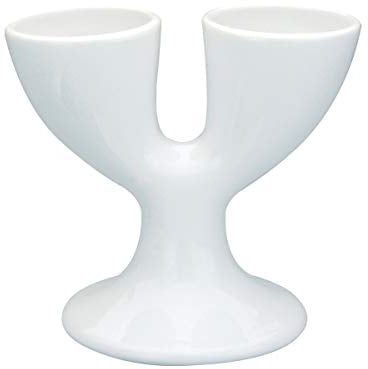 apollo THE HOUSEWARES BRAND Porcelain Egg Cup Double, Boiled Egg Holder for Breakfast, Size: 10x11x5cm, White