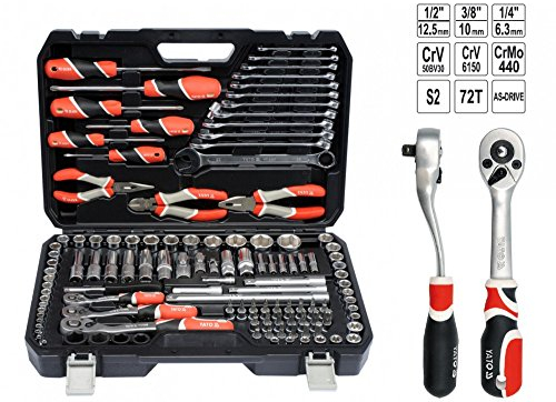 Yato YT-38881 Socket Set 1/4 Inch, 3/8 Inch, 1/2 Inch 129 Pieces