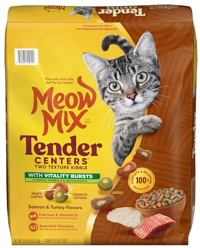Meow Mix Tender Centers Dry Cat Food, Salmon & Turkey with Vitality Bursts, 13.5 Pound Bag