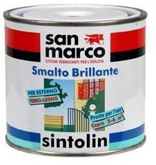 SINTOLIN SMALTO VERNICE BRILLANTE SINTETICO UNIVERSALE PER ESTERNO/INTERNO TESTA DI MORO 375 ML. E' uno smalto di impiego generale per esterni/interni, in grado di offrire buone prestazioni generali, quali copertura, resistenza all'esterno e facilità d'applicazione. Il film depositato offre una efficace barriera protettiva contro gli agenti atmosferici. In tal senso lo smalto SINTOLIN può essere utilizzato all'esterno, applicato sia su legno che su metallo preventivamente trattati.