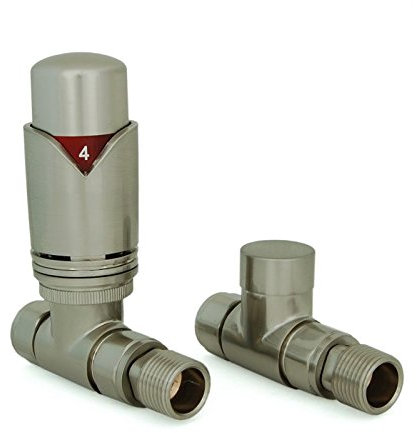 Thermostatic Radiator Valves Set - Realm Straight TRV Satin Brushed Nickel 15mm