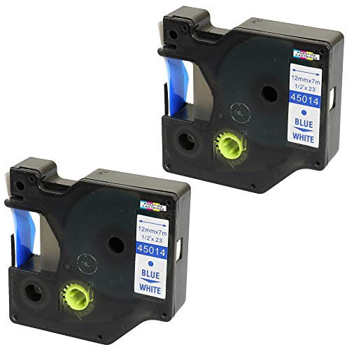 2x Schriftband-Kassetten 45014 S0720540 blau auf weiß 12mm x 7m kompatibel für LabelManager LM 160 210D 220P 260P 280 360D 420P 450D 500TS PnP MobileLabeler LabelPoint LabelWriter LW 450 Duo