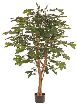 Künstlicher Eichenbaum 180cm hoch mit Naturstämmen und Kunst Eicheln - Eichen Kunstbaum im Topf