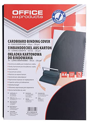 Lot de 100 couvertures de reliure en carton A4 250 g/m² - Simili cuir noir - Présentation/type pour reliure/Kind-Back, carton/matériel-carton/couleur-noir/format A4