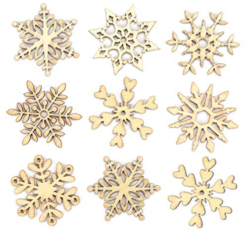 Baker Ross Mini Snowflake Christmas Wooden Shapes, for Christmas Cards Craft and Decorations (Pack of 45)