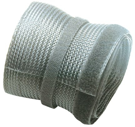 conecto CC50327 Universeller Polyester-Kabelschlauch, selbst zusammenziehend mit Klettverschluss, Ø 85mm, 1,80m, grau