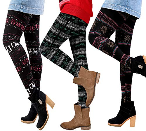 Libella 3er Set Winterleggings Skinny Thermoleggings Laufhose Norweger mit Weihnachtsmotiven Teddy-Innenfleece Frauen/Mädchen 4145B+4145E+4145D
