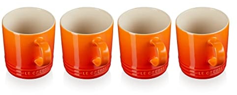 Le Creuset Set de 4 Mugs en Céramique, 350 ml Chacun, Volcanique, 79113350900000, Ofenrot