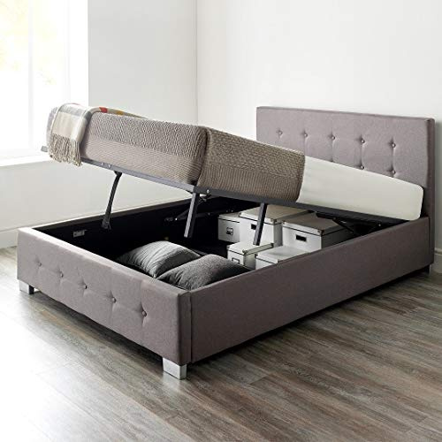Aspire Beds Upholstered Storage Ottoman Bed Frames With End or Side Opening Ottoman Lift, End Opening, Black Linen, 3ft Single 90 x 190
