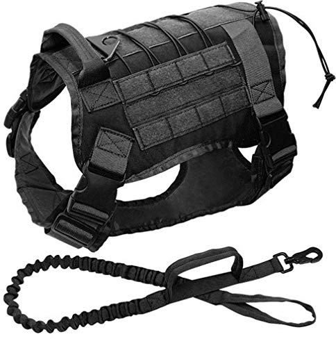 SOCHII K9 Militärisches taktisches Hundegeschirr, Nylon, Bungee-Leine, Training, Laufen für mittelgroße und große Hunde, Deutscher Schäferhund, Brustumfang 53 bis 76 cm, Schwarz