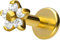 PIERCINGLINE TItan Labret Stecker Gewinde BLUME + 5 KRISTALLE Piercing Ohr Lippe Nase Goldfarben 1,2 x 8 mm