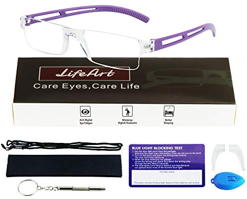 LifeArt Lesebrille, Blaulicht blockierende Brille, Computer Lesebrille für Damen Herren, Mode Rechteck Brillenrahmen (Lila, 3.00 Vergrößerung)