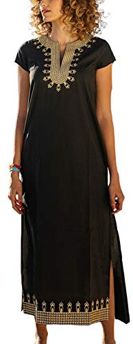 YOUKD Coton brodé Floral lâche Caftan Boho Plage Bikini Couvrir Robe Grande Taille vêtements de détente pour Les Femmes