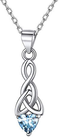 ChicSilver 925 Silber Keltischer Knot Halskettte März Birthstone Kette für Frauen kleine Anhänger mit hellblauen Steinen 925 Sterling Silber Boho Schmuck