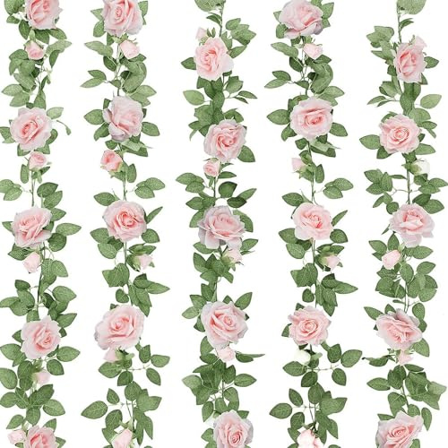 ZIFTY 5Pcs 34FT Flower Garland Pink Artificial Rose Vine Wedding Home Decor