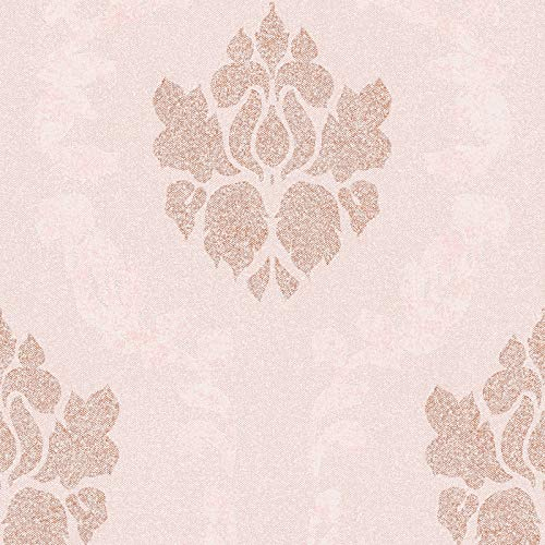 Barock- & Ornament-Tapete Vlies Barocktapete Rosa Tapete für Badezimmer Büro | Beige / Crème Pink / Rosa Silber | 10,05 x 0,53 m