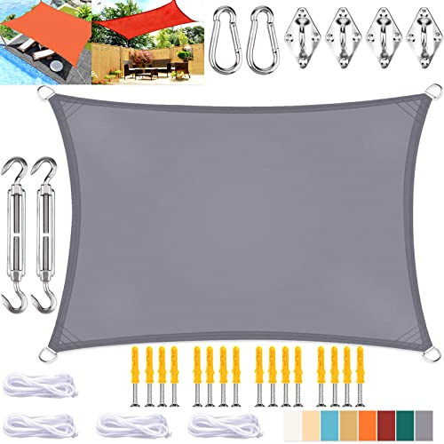 KZhanmy Voile d'ombrage Rectangulaire, Imperméable Protection UV Toile Ombrage avec Kit de Fixation, pour Extérieur Jardin Terrass