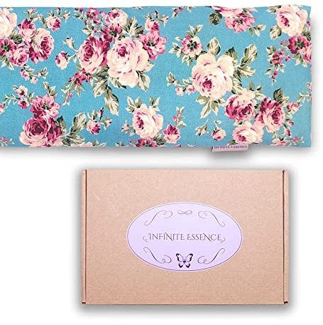 Lamare - Cuscino termico con semi di grano e lavanda, 48 x 15 cm, rivestimento lavabile 100% cotone, grano ecologico e lavanda, per cervicale e coliche, per terapie a freddo e caldo, Rose - Crudo