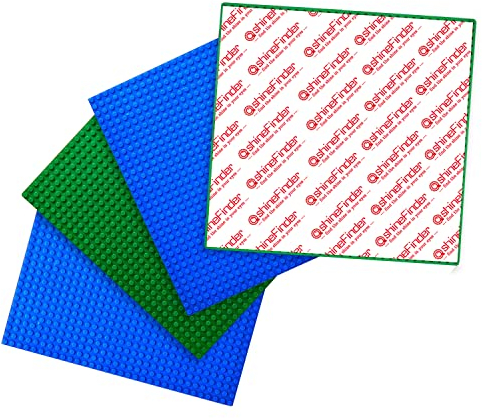 shineFinder 4 Platten-Set Bauplatte Kompatibel mit Lego Bausteinen, 25.5 * 25.5cm, Grundplatte zum Abziehen und Aufkleben für Tischplatte, Wand, Aufbewahrungsbox (2 Grün + 2 Blau)