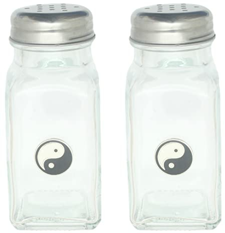 Yin Yang Salt and Pepper Glass Shakers Screw Top Cutlery for Home, Restaurant, Cafe GSP 406