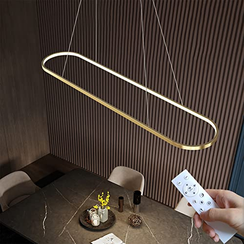 DIDADIDA Pendelleuchte Esstisch Oval LED Lampe Dimmbare Hängelampe mit Fernbedienung, Esstischlampe Hängend Kronleuchter für Küche Büro Pendellampe, Höhenverstellbar/Timing/Memory (Gold)
