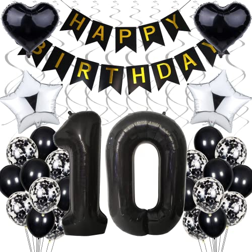Luftballon 10. Geburtstag Dekoration - Schwarz und Silber für Junge und Mädchen - Black and White Party Deko