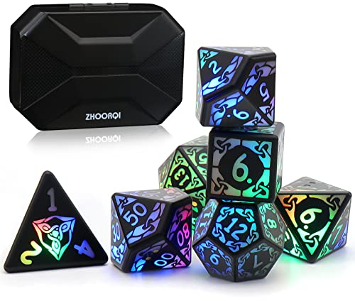 ZHOORQI DND Würfel Wiederaufladbar mit Ladebox, 7 PCS LED Elektronische Polyedrische Würfel Set für Dungeons and Dragons Tabletop Spiele (3Color Light up)