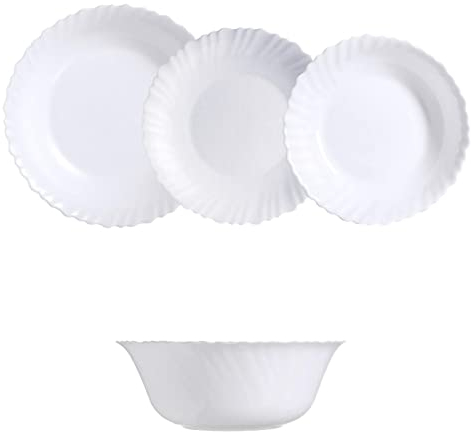Vajilla vidrio opal blanca Festón con ensaladera Luminarc 19 piezas
