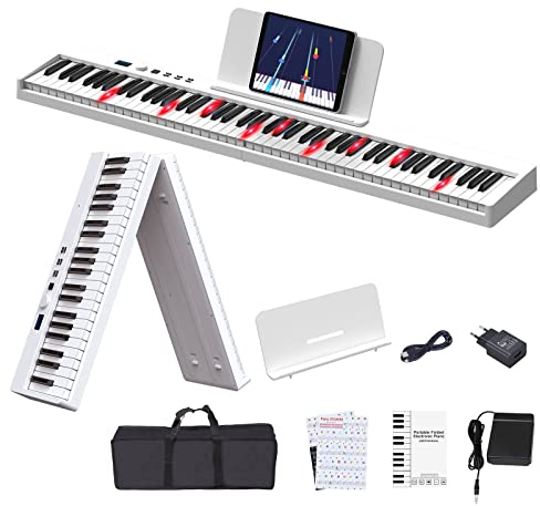 OYAYO Piano 88 Tasten Klaviertastatur Unterstützung Beleuchtete Tastatur und MIDI Bluetooth, Digital Piano mit Klavier Aufkleber Notenständer für Anfänger Kind Erwachsener oder Geschenk