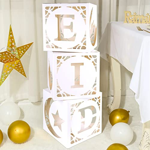 COLOFALLA Eid Mubarak Deko 3 Stück Groß Boxen Weiß Ramadan Dekoration Schriftzug Eid Boxen Ramadan Kareem Islamische Mulism Party Deko