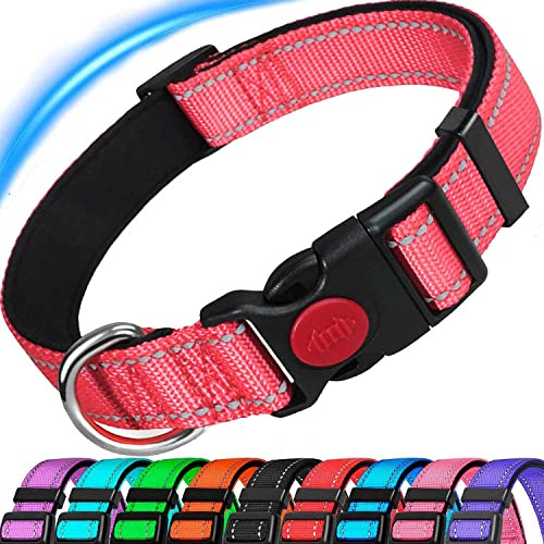 ATETEO Dog Collar, Reflective Dog Collar, Padded Breathable Soft Neoprene Nylon Pet Collar Adjustable for Medium Dogs,Baby Pink,M: 13-19.7 inch